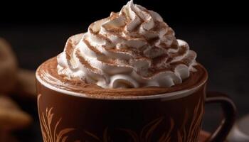 fouetté crème et Chocolat orner latté agresser généré par ai photo