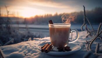 chaud Chocolat réchauffe hiver avec sucré rafraîchissement généré par ai photo