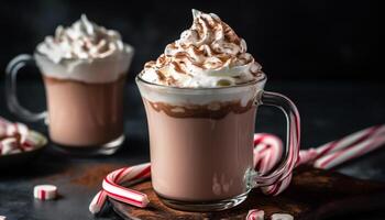 fouetté crème, chocolat, et guimauve chaud boisson généré par ai photo