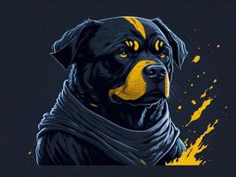 une détaillé illustration cool ninja rottweil et chien visage t chemises conception et autocollants ai généré photo