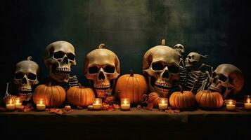 effrayant Halloween Contexte avec crânes. illustration ai génératif photo