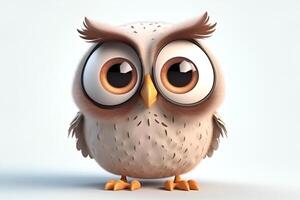 ai généré fermer portrait de dessin animé Pixar 3d hibou séance sur le chouette photo