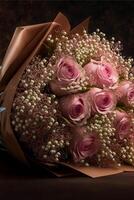 bouquet de rose des roses et bébé haleine. génératif ai. photo