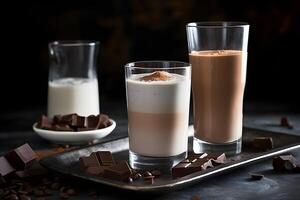 cacao et Lait décoré avec Chocolat barres. génératif ai. photo