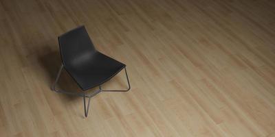 Chaise moderne placée sur un plancher en bois avec éclairage, illustration 3d photo