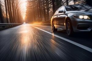 voiture sur le route avec mouvement brouiller Contexte ai généré photo