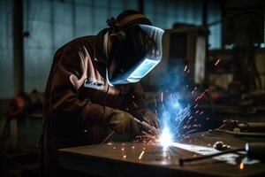 industriel soudeur avec torche ai généré photo