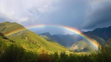 paysage la nature montagne dans Alpes avec arc en ciel ai généré photo