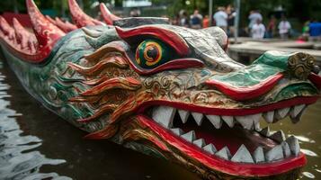 une en bois dragon tête de dragon bateau photo