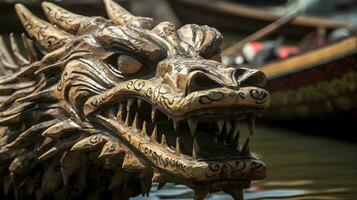 une en bois dragon tête de dragon bateau photo