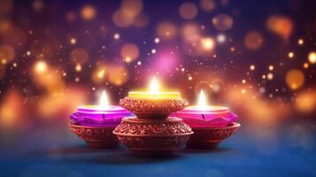 illustration de diwali Festival diya lampe avec rangoli à le bas. ai généré. photo