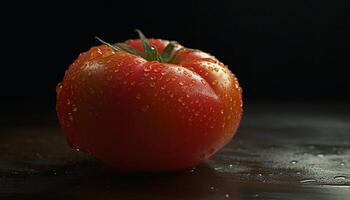 mûr tomate laissez tomber reflète en bonne santé en mangeant dans la nature gourmet rafraîchissement généré par ai photo