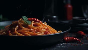 gourmet Pâtes repas avec Frais tomate et légume bolognaise sauce généré par ai photo