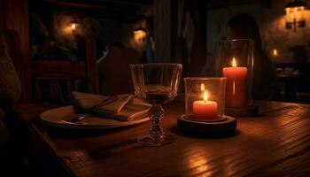 bougie brûlant sur table illumine confortable hiver atmosphère à l'intérieur généré par ai photo