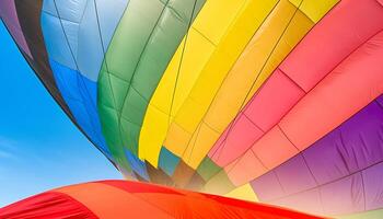 vibrant couleurs en volant proche en haut dans chaud air ballon aventure généré par ai photo