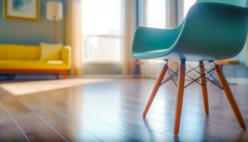 confortable fauteuil dans moderne vivant pièce avec bleu canapé généré par ai photo