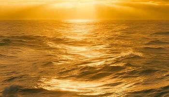 d'or ciel reflète sur tranquille bleu vagues de été paysage marin généré par ai photo