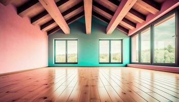 moderne appartement avec nettoyer parquet sol et Naturel bois matériaux généré par ai photo