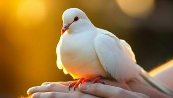 une mignonne Colombe se percher sur une bifurquer, en portant liberté esprit généré par ai photo