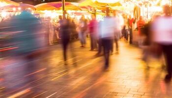 flou mouvement de ville vie, bondé avec méconnaissable gens généré par ai photo