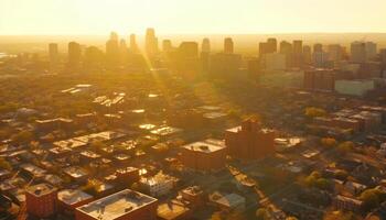 Pékin moderne horizon illuminé par coucher de soleil, une panoramique paysage urbain vue généré par ai photo