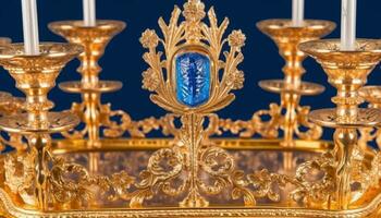 majestueux or coloré couronne symbolise royalties et triomphe dans christianisme généré par ai photo