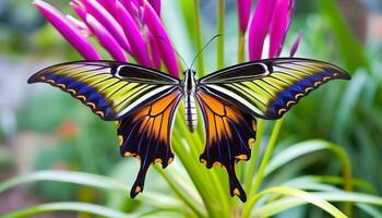 vibrant machaon papillon affiche Naturel beauté dans tropical forêt tropicale généré par ai photo