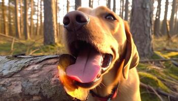 mignonne chiot séance dans herbe, espiègle et de bonne humeur dans la nature généré par ai photo