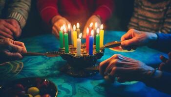 un la personne en portant bougie illumine tradition, symbole de spiritualité généré par ai photo