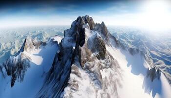 panoramique Montagne gamme, majestueux beauté dans nature, congelé hiver pays des merveilles généré par ai photo