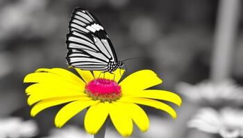 tranquille Prairie vitrines beauté dans la nature avec en volant machaon papillon généré par ai photo