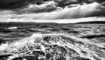 beauté dans la nature spectaculaire ciel plus de horizon, s'écraser vagues généré par ai photo