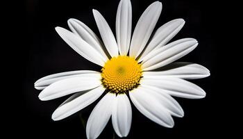 Jaune camomille fleur dans formel jardin, sur noir Contexte généré par ai photo