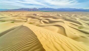 majestueux Montagne gamme, tranquille scène, rayé le sable dunes, extrême terrain généré par ai photo