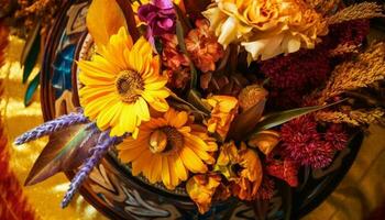 Frais Marguerite arrangement, l'automne teintes, l'amour fleurit sur mariage journée généré par ai photo