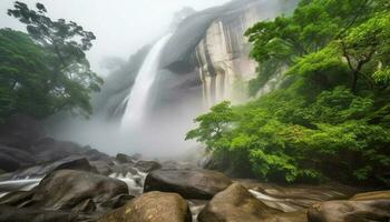 tranquille scène de majestueux Montagne intervalle dans tropical forêt tropicale généré par ai photo