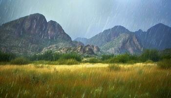 majestueux Montagne gamme, tranquille prairie, et laiteux façon au dessus généré par ai photo