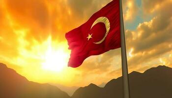 majestueux Montagne silhouette, brillant or soleil, symbole de turc identité généré par ai photo