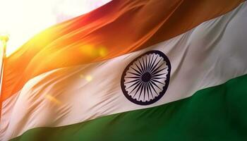 Indien drapeau agitant avec fierté, symbole de unité et liberté généré par ai photo