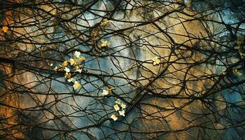 l'automne arbre branche avec Jaune feuilles contre bleu ciel toile de fond généré par ai photo