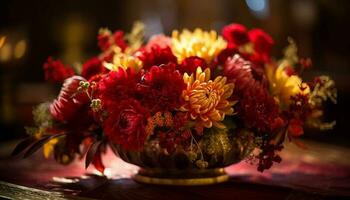 une encore la vie composition de une coloré bouquet sur table généré par ai photo