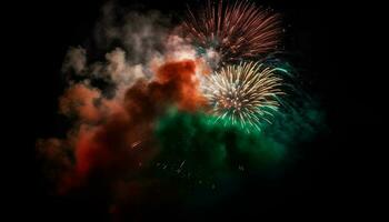 explosif feu d'artifice afficher illumine vibrant été nuit ciel, célébrer tradition généré par ai photo