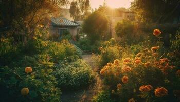 le le coucher du soleil plus de le Prairie vitrines le beauté dans la nature généré par ai photo