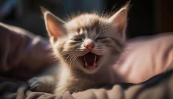 duveteux chaton repos sur oreiller, charmant et espiègle dans lumière du soleil généré par ai photo