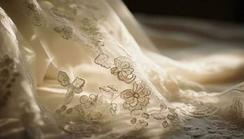 romantique antique mariage robe avec fleuri broderie et satin voile généré par ai photo