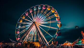 filage carrousel apporte vibrant joie à traditionnel carnaval fête à crépuscule généré par ai photo