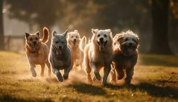 une espiègle de race retriever chiot fonctionnement dans le herbe en plein air généré par ai photo