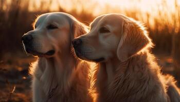 une espiègle d'or retriever chiot séance dans le herbe en plein air généré par ai photo