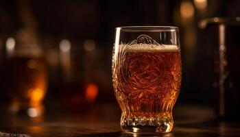 whisky et Bière sur bar comptoir, nuit généré par ai photo