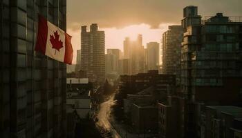 ville la vie illuminé par le coucher du soleil réflexion généré par ai photo